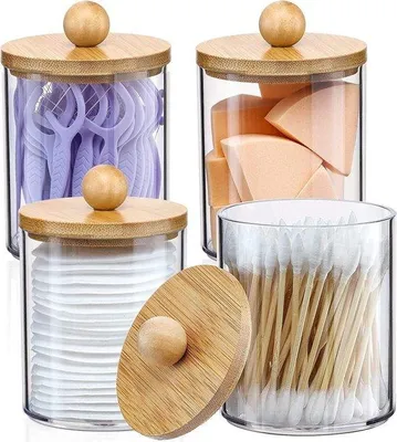 Obrázek produktu pro Držák na vatové tyčinky do koupelny z bambusu – 4 kusy – stohovatelné