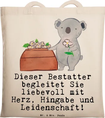 Produktbild von Mr. & Mrs. Panda Tote Bag Bestatter Herz - Transparent - Geschenk, Tasche, Shopping, Einkaufstasche, Büchertasche, Uni