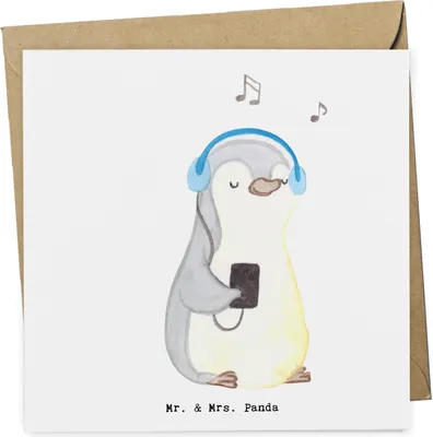 Produktbild von Mr. & Mrs. Panda Deluxe Karte Pinguin Musik hören - Weiß - Geschenk, Klappkarte, faltkarte, Lieblingssong, Grußkarte, Glückwunschkarte, anlasskarte, doppelkarte