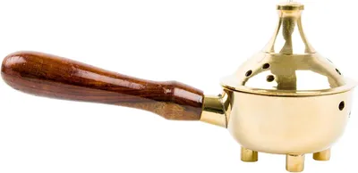 Imagen del producto de Soporte para incienso de bronce con mango de madera, ideal para resinas naturales y palo santo, para la meditación