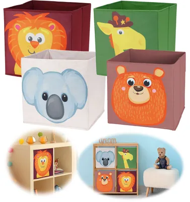 Produktbild von LS-LebenStil Kinder Aufbewahrungsbox Löwe 30x30cm Spielzeugkiste faltbar Boxen für für Ikea Kallax Regal Spielzeugkiste für Kinderzimmer Regalbox