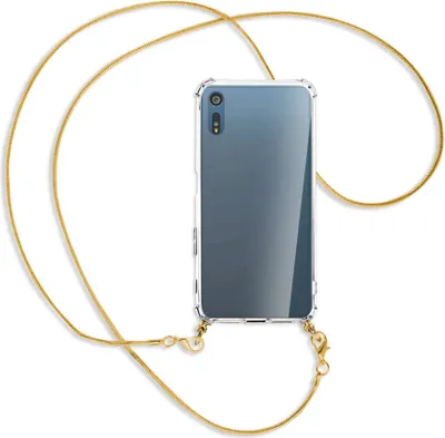 Produktbild von Handykette Backcover-Schutzhülle mit Band (Metall goldfarben) für Sony Xperia XZ, XZs - goldfarbene Kette Snake