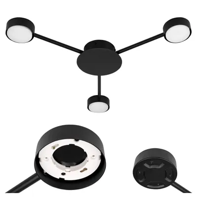 Zdjęcie produktu dla MasterLED lampa sufitowa 3-punktowa czarna na 3x GX53 LED, nowoczesny design Ø65cm, lampa do salonu industrialna