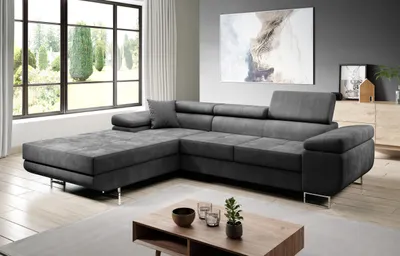 Obrázok produktu pre FurMeb24 ECKSOFA LAZZANO MONOLITH 92 - ľavá strana - GREY - s funkciou spánku a posteľným boxom