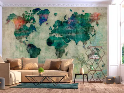 Zdjęcie produktu dla Fototapeta flizelinowa mapa świata 400x280 cm fototapeta XXL mapa świata kontynenty beton wygląda jak namalowana k-C-10030-a-a