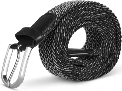 Immagine prodotto di cintura elastica (lunghezza: 85cm) nera e grigia intrecciata - cintura in tessuto elastico cintura elastica senza fori unisex regolabile all'infinito
