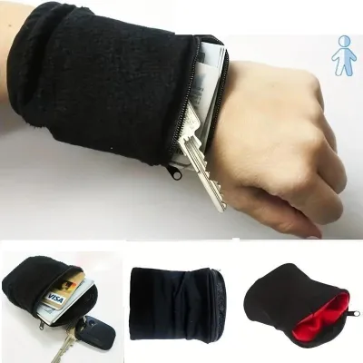 Produktbild von GKA Handgelenktasche mit Reißverschluss Armbandtasche Geldbörse Schlüsseltasche für Geld Schlüssel Kreditkarte Sport schwarz