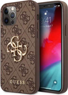 Image de GuessPolyuréthane4G metal Logo Case Suit pour iPhone 12 Pro et 12 Brown