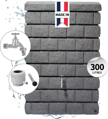 Image de GARANTIA Kit Réservoir Mural ROCKY Junior 300 L, granite foncé incl. robinet chromé et raccord de descente