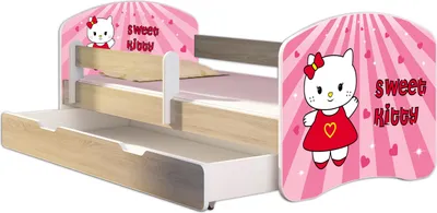 Immagine prodotto di Letto per ragazzi ACMA letto per bambini letto per ragazzi completo di rete a doghe e protezione anticaduta Sonoma 15 Sweet Kitty 160x80 + rete