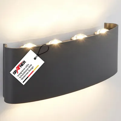 Produktbild von Grafner UP and DOWN Aluminium Wandlampe mit 8 Watt LED-Leuchtmittel, schwarz, 8 x 1 Watt SMD LED, IP54, für außen und innen, KEIN ROST – Pulverbeschichtung, oben unten Wandleuchte Lampe Außen rund