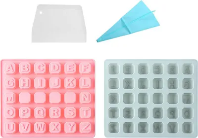 Image de 2 pièces de l'alphabet à 30 compartiments avec 4 moules à bonbons au chocolat, Moules à pâtisserie en silicone antiadhésifs pour la fabrication de glaçons, pour le moulage de bonbons, avec poche à douille et raclette