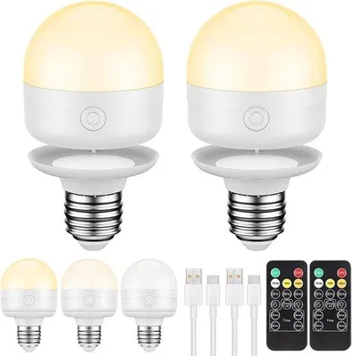 Immagine prodotto di 2 lampadine LED ricaricabili con telecomando, timer e 3 temperature di colore - Lampadina LED ricaricabile magnetica E27 alimentata a batteria