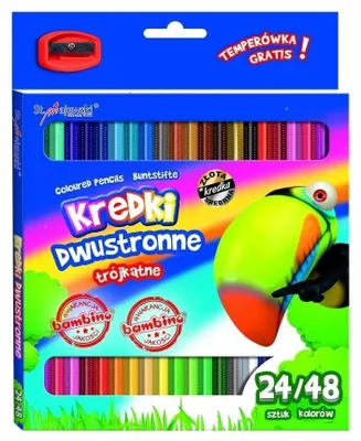 Obrázok produktu pre Obojstranné trojuholníkové ceruzky 24/48 farieb+ orezávátko BAMBINO