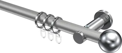 Produktbild von Interdeco Gardinenstange / Vorhangstange Silbergrau / Chrom, Typ Platon Luino (Kugel), 20 mm Ø 1-läufig, 260 cm