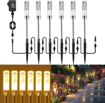 Produktbild von Gartenbeleuchtung – 6 LED-Außenleuchten mit Erdspieß – 12V – IP65, wasserdicht – Warmweiß