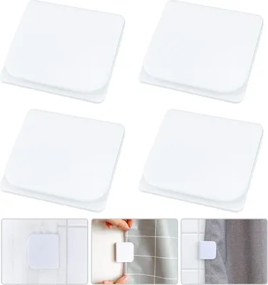 Produktbild von 4 PCS Duschvorhang Clips Plastik Selbstklebend Duschvorhang Klammern Wand Clips Duschvorhang Weiß Duschvorhang Clips Anti Splash Dusch Vorhang Klammer Ohne Bohren Stop Protect Clips Badezimmer