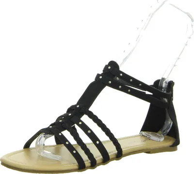 Produktbild von Schwarze Sandalette aus glattem Kunstleder mit Nietenbesatz und Reißverschluss an der Ferse