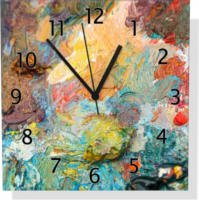 Produktbild von Wallario Design Wanduhr Künstlerischer Farbrausch aus Echtglas, Größe 30 x 30 cm