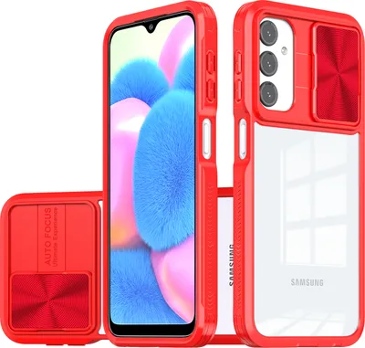 Produktbild von Hülle für Samsung Galaxy A25 Transparent TPU Bumper Schutzhülle mit Schiebe Kamera Schutz Rot