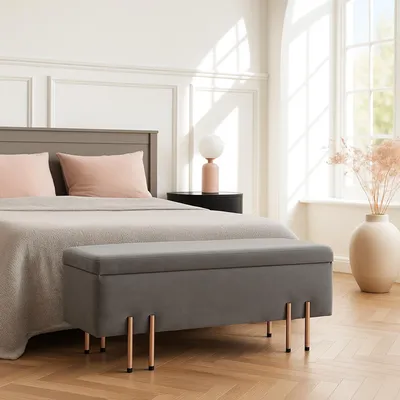 Produktbild von Sitztruhe 'Dals' Samt Metallbeine 118 x 40 x 42 cm Grau