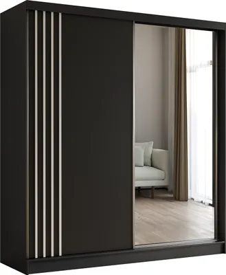 Produktbild von ALTDECOR Kleiderschrank mit Spiegel und Schiebetüren, kugelgelagerte Führungsschienen und Aluminium-Leisten - NALLA - 200 cm (Schwarz + Schwarz + Weiß)