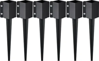 Produktbild von Erdspieß für Zaunpfosten, 6er-Pack, 113 x 113 x 610 mm Außendurchmesser (Innendurchmesser 8,9 x 8,9 cm), Metall, schwarz pulverbeschichtet, Erdspieß für Briefkästen, Terrassen, Gartengeländer