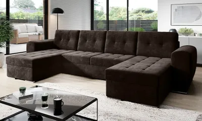 Produktbild von Easy4You Ecksofa BARI Velours in U-Form 326 x 97 x 157 cm mit Schlaffunktion und Bettzeugbehälter - Schlafsofa mit Bettkasten - Eckcouch mit Stauraum - Farbe: Monolith Schokolade (MO29)