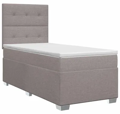 Imagen del producto de Cama con somier y colchón, con cabecero en color taupe, de 90 x 200 cm, tapizada en tela