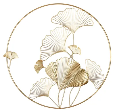 Produktbild von Gilde Wandrelief, rund, "Golden Ginkgo", Ginkgomotiv, Metall, goldfarben, VE 2, L. 1 cm, D. 50 cm