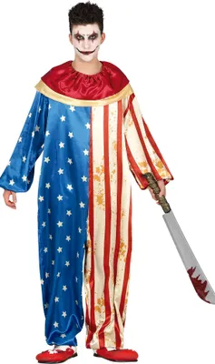 Immagine prodotto di Clown Costume di Halloween Patriottico Divertimento a stelle e strisce America Party Outfit Divertimento spaventoso Maker Show Carnevale Abbigliamento Adulti, Taglia: 14 - 16 anni Colore: Blu