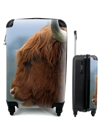 Produktbild von MuchoWow® Koffer Handgepäck Trolley Rollkoffer Kleine Reisekoffer mit 4 Rollen - Schottischer Highlander - Kuh - Nahaufnahme - Cabin Size < 55x40x23 cm & 55x40x20 cm - Fotokoffer - Kabinenkoffer - Boardgepäck - Reise-Box - Reisekoffer - Reisegepäck - Koffer mit Bild - Trolley für Kinder