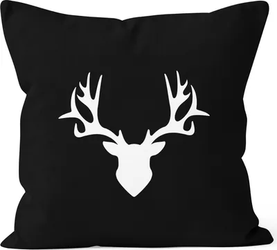 Produktbild von Kissenbezug Kissen-Hülle Deko-Kissen 40x40 Hirsch Geweih Baumwolle MoonWorks® schwarz 40cm x 40cm