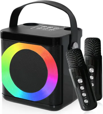Productafbeelding van Karaoke machine - Zanginstallatie - Muziekfeest thuis - Met 2 microfoons - Draagbaar - Zwart