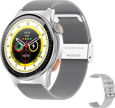 Image de QW49 smartwatch, montre sport, écran IPS 1,39 pouces, fitness tracker, Bluetooth 5.1, bracelet acier Milan + bracelet silicone, argenté