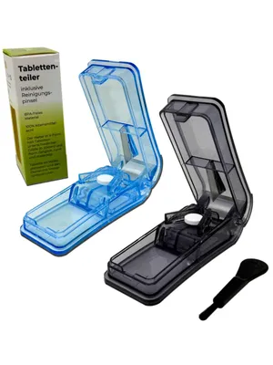 Produktbild von LisaCare Tablettenschneider - Tablettenteiler mit Tablettenfach - 2er Set Schwarz & Blau