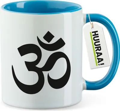Produktbild von Huuraa Kaffeetasse Om Symbol 330ml Blau Keramik Kaffeebecher Geschenkidee