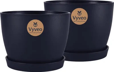Produktbild von Vyveo - Blumentopf Lunda mit Untersetzer - 2er-Set - Schwarz - 27x20