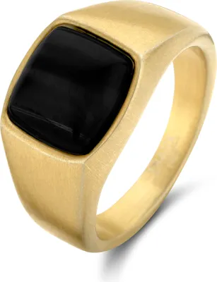 Produktbild von Frank 1967 7FR-0015-60 Stahlring mit Stein - Herren - Achat - 9,8 x 9,3 mm - Vintage-Look - goldfarbener Stahl - Größe 60 - Schwarz