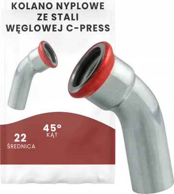 Zdjęcie produktu dla Kolano nyplowe 22 45° jednokielichowe stal węglowa zaciskowe zacisk C-Press