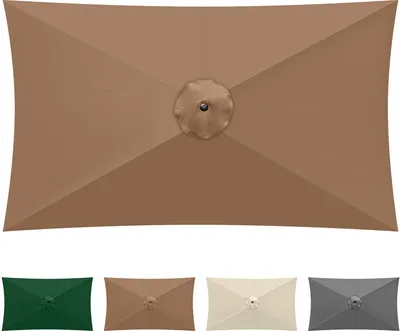 A top-down view of a rectangular umbrella canopy in khaki, with smaller swatches of other colors below.
