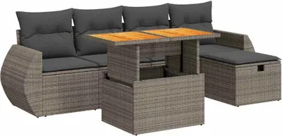Produktbild von vidaXL 6-tlg. Garten-Sofagarnitur mit Kissen Grau Poly Rattan Akazie