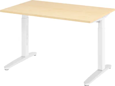 Produktbild von bümö Schreibtisch Serie-XB - Nachbildung Ahorn, Größe:  120 x 80 cm, Gestell: Weiß/Alu poliert