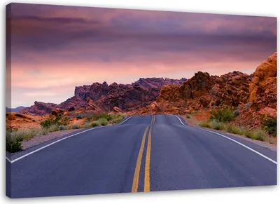 Produktbild von Leinwandbild straße in der mitte von nirgendwo 100x70 cm Feeby lila wandbild bereit zum aufhängen