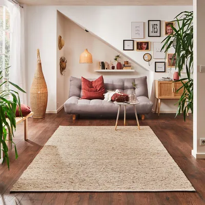Produktbild von Steffensmeier Handwebteppich Walchsee | Wolle (Schurwolle), Natur Dunkel, handgewebt, Größe: 200x290 cm Wohnzimmer und Schlafzimmer
