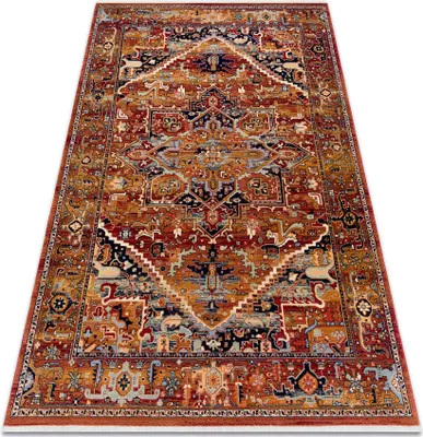 Zdjęcie produktu dla Dywan wełniany KESHAN Frędzle, Ornament orientalny 2886/53588 bordo wielokolorowy 80x145 cm