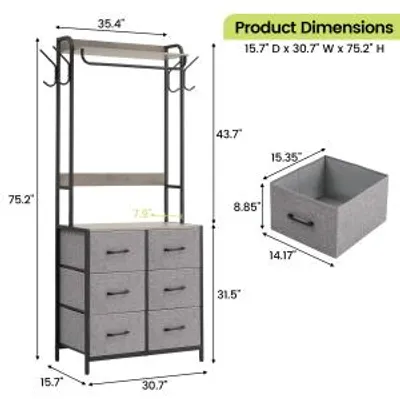 Image de Commode avec tiroirs, meuble d'appoint polyvalent et spacieux, de couleur grise, fabriqué en panneaux de particules ou en MDF, avec une structure métallique robuste et durable...
