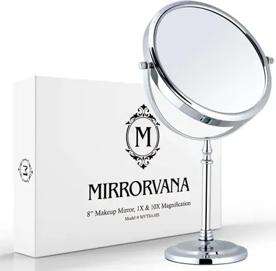 Productafbeelding van Vergroting cosmetische spiegel - Dubbelzijdige make-up - En scheerspiegel - Vrijstaand tafelmodel - 360° draaibaar (20 cm - Verchroomd)