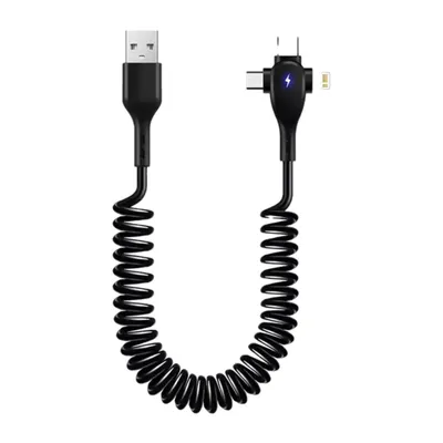 Immagine prodotto di Cavo USB 3 in 1 tipo-C+micro+iPhone cavo di ricarica per auto cavo di ricarica rapida cavo a spirale