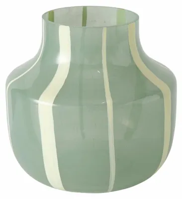 Produktbild von Dekorative Vase ERISSA aus Glas grün mit weißen Streifen handbemalt 13 cm